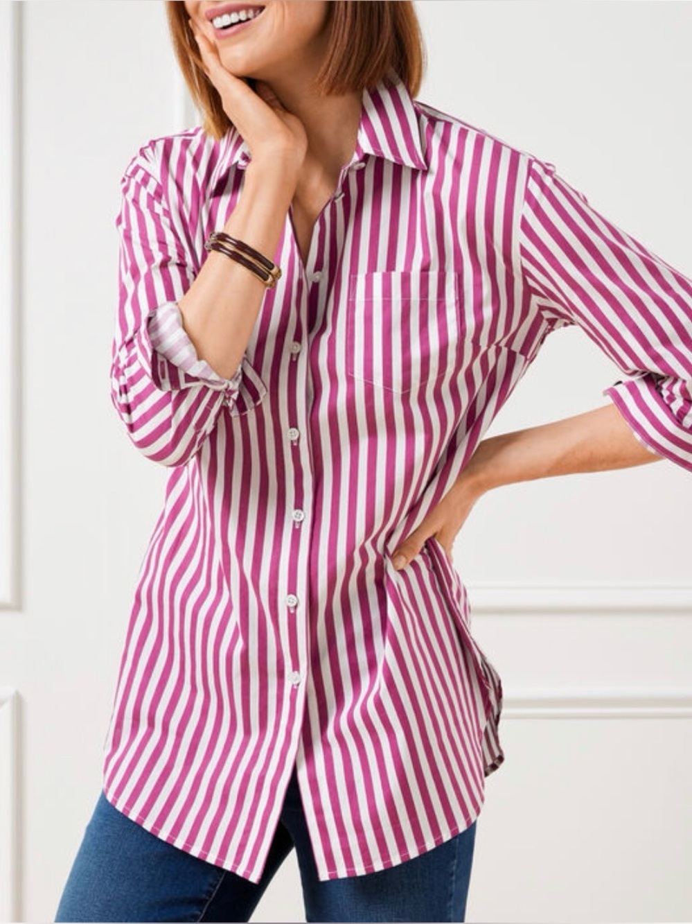 Talbots Talbots EXTENDED SHOULDER BOYFRIEND SHIRT - BOLD STRIPE L‎